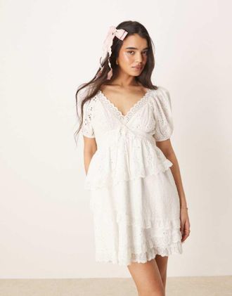 For Love & Lemons Womens Rosalyn lace detail mini dress in white - Size X-Large