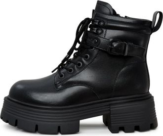 Cesare Gaspari Elegante Platform Enkellaarsjes - Zwart - Dames - Veterlaarzen - Zwart - 39 EU - Wol - Schoenen