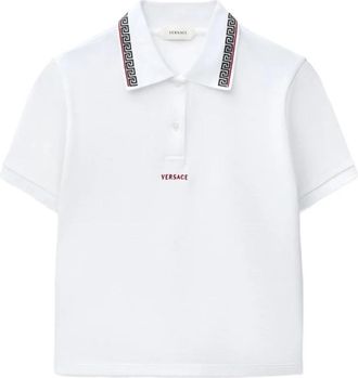 Versace Geborduurd Logo Katoenen Piqu&eacute; Polo - Dames - Polos - Wit - XS - Katoen - Tops