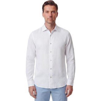 Lords of Harlech Uomo Solid Long Sleeve Fine Linen Shirt in Laurent White at Nordstrom, Size Medium