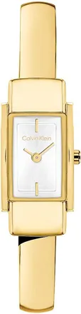 Calvin Klein Womens Geometric Case Rounded Bangle Watch - White - OS