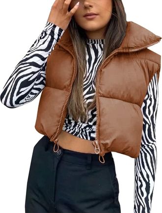 Generic 2024 Winter Warm Thermal Tops for Women Women European and American Autumn Winter Vest Jaceket Soft Cotton Jacket Stand Up Collar Warm Zipper Crop Jac