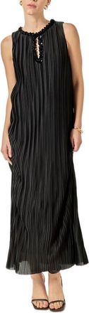 English Factory Embellished Pliss&eacute; Sleeveless Maxi Dress in Black at Nordstrom, Size X-Small