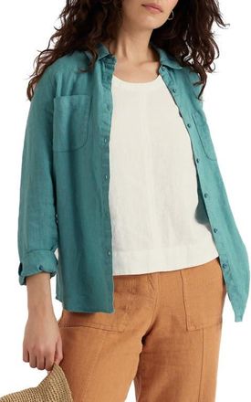 Seasalt Cornwall Hazel Branch Linen Button-Up Shirt in Riverside at Nordstrom, Size 16 Us