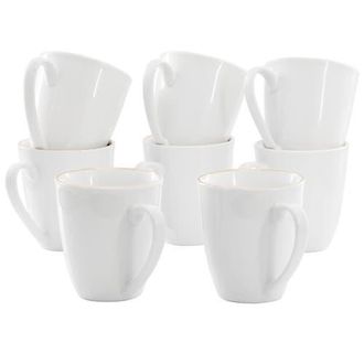 Gibson Home Ogalla 8 Piece 12 Ounce Gold Banded Fine Ceramic Mug Set in White at Nordstrom