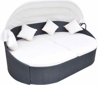 vidaXL Vidaxl - Tumbona de jardín con dosel de ratán sintético negro