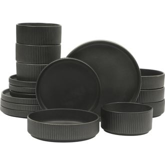 Gibson Home 16 Piece Reactive Glaze Stoneware Plates and Bowls Dinnerware Set in Black at Nordstrom