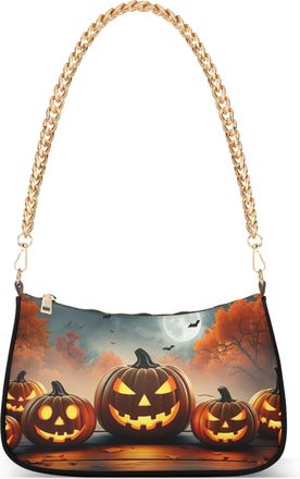 Generic Halloween Jack Lantern Pumpkins Clutch Handbag Womens Floral Shoulder Bag Moon Purse Hobo Bags Zipper Closure Chain Strap