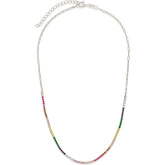 Sterling Forever Maria Rainbow Cubic Zirconia Frontal Tennis Necklace in Silver at Nordstrom Rack