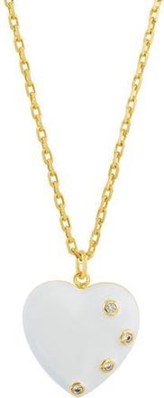 Savvy Cie Jewels Cubic Zirconia & Enamel Heart Pendant Necklace in Yellow Gold/White at Nordstrom Rack