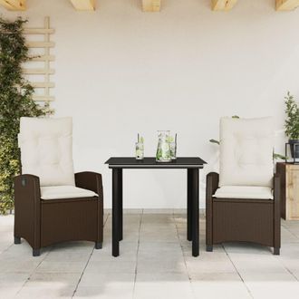 vidaXL Vidaxl - Set Comedor De Jard&iacute;n 3 Piezas Y Cojines Rat&aacute;n Sint&eacute;tico Marr&oacute;n