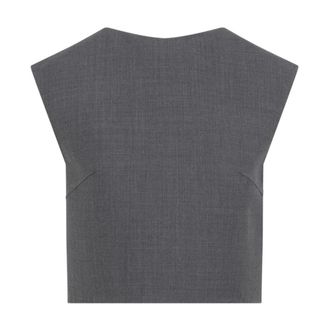 Jil Sander Sleeveless Tops, female, Gray, Size: L Wool and Silk Top