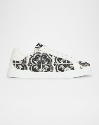 Dolce & Gabbana Mens Portofino Low-Top Printed Canvas Sneakers