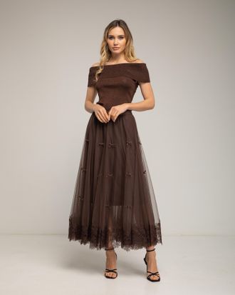 Tantra Tule midi-rok met kant aan de onderkant en strikdetails
