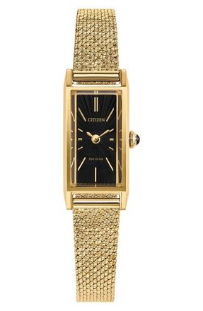 Citizen Fio Tank Goldtone Mesh Strap Watch, 14.3mm x 30.7mm in Black/Gold-Tone at Nordstrom