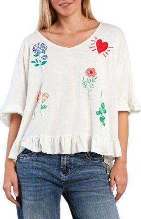 BILLY T Floral & Heart Ruffle T-Shirt in Perfect White at Nordstrom, Size X-Small