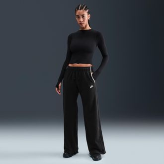 Nike Womens Nike Sportswear Club Fleece Mid-Rise Wide-Leg Cozy Pants in Black | HV2727-010