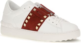 Valentino Garavani Womens Rockstud Untitled Sneakers With Suede Band Bianco-Russet Red-Bianco Bianco/russet Red/bianco