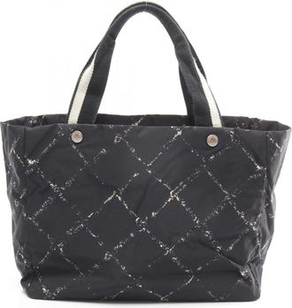 Chanel Black White Nylon Canvas Tote Bag (Pre-Owned)