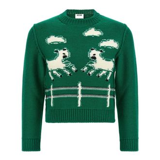 Moschino Maglione in Lana Merino Intarsia Extra-fine - - Knitwear - Donna - Verde - M