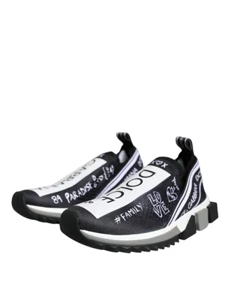 Dolce & Gabbana Womens Black White Sorrento Low Top Sneakers Shoes And Polyester Nylon Elastane