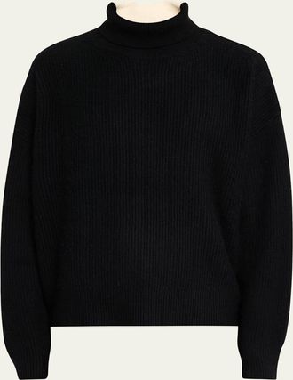 Zankov Mens Merino Wool and Cashmere Rib Color-Block Turtleneck Sweater