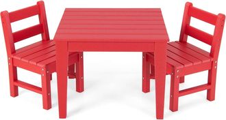 Costway Costway Juego De Mesa Y Silla Para Ni&ntilde;os De 3 Piezas, Juego De Mesa De Actividades Para Ni&ntilde;os De Exterior Con 2 Sillas Con Respaldo Para Jugar Dibujar