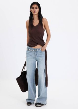 Mango Jeans wide leg vita sfilacciata blu medio - Donna - 36 - MANGO