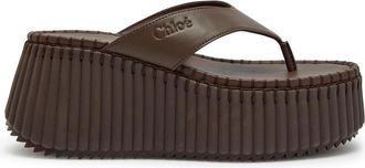 Chlo&eacute; Nama 80 Leather Wedge Thong Sandals - Brown - 38 (IT38/ UK5)