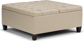 Simpli Home Harrison 36In Transitional Square Coffee Table Storage Ottoman