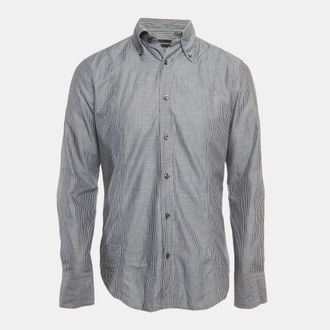 Emporio Armani Dark Grey Striped Cotton Button Front Shirt