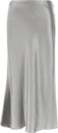 Tory Burch Satijnen Midi Rok - Dames - Midirokken - Grijs - L - Satijn - Rokken