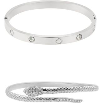 Adornia Set of 2 Snake & Clover Bracelets in Silver at Nordstrom Rack