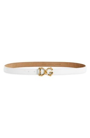 Dolce & Gabbana DG Baroque Buckle Leather Belt in White at Nordstrom, Size 65