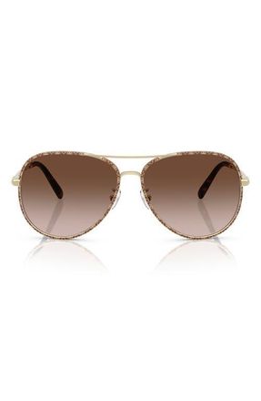 Tory Burch 60mm Pilot Sunglasses in Light Gold/Brown Monogram Wrap /Brown Gradient at Nordstrom