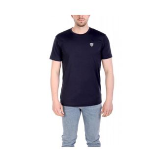 Emporio Armani Premium Shield Viscose-Blend T-shirt met ronde hals - Heren - T-shirts - Blauw - L - Tops