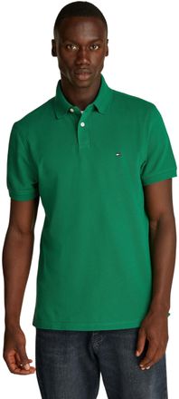 Tommy Hilfiger Mens Short Sleeve Regular Fit Polo Shirt with Button Placket, Green (Nouveau Green), XS