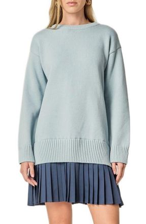 English Factory Mixed Media Long Sleeve Pleated Minidress in Powder Blue/Navy at Nordstrom, Size X-Small