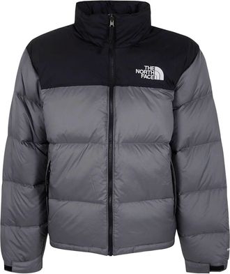 The North Face Gray Black Nuptse High Collar Nylon Down Jacket