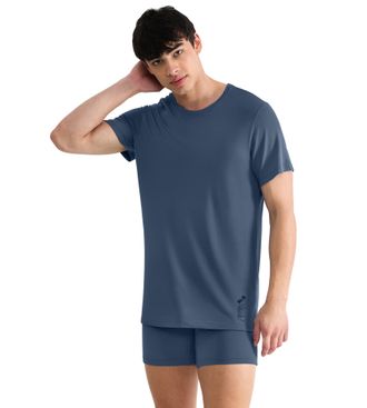 sloggi T-Shirt SLOGGI SLG Base Soft, Herren, Gr. XXL, cloudy blau, Piqu&eacute;, Obermaterial: 61% Modal, 32% Polyamid, 7% Elasthan, Basic h&uuml;ftbedeckend, Rundhals, 