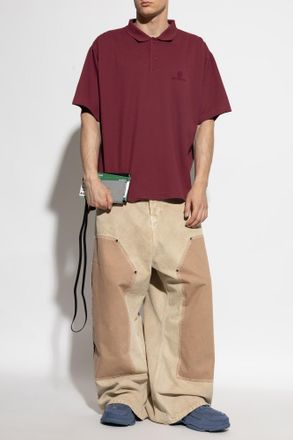 Balenciaga Polo With Embroidered Logo, Mens, Burgundy