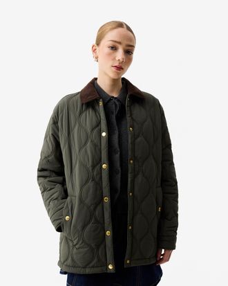 Hunter Witton Womens Quilted Jacket Logo Detail in Olive Nylon - Size Small