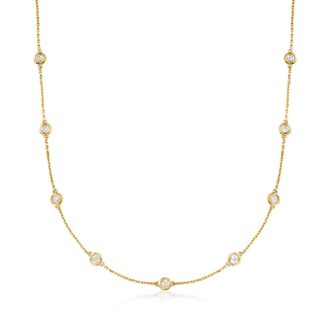 Ross-Simons Bezel-Set Diamond Station Necklace in 18kt Gold Over Sterling