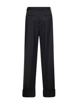 Dolce & Gabbana Womens Black Two-Way Stretch Twill Pinstriped Trousers Virgin Wool