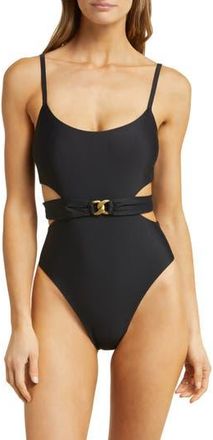Vitamin A Luxe Link Belted One-Piece Swimsuit in Black at Nordstrom Rack, Size X-Small