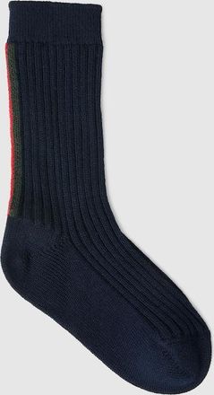 Gucci Kids - Rib Wool Socks With Web, Size 10/12, Blue