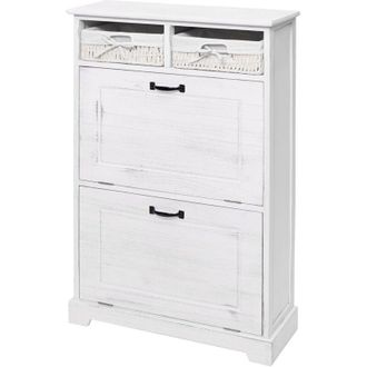 Hhg Non utilizzato] Serie Vintage scarpiera decorativa doppia anta HHG 670 legno paulonia bianco