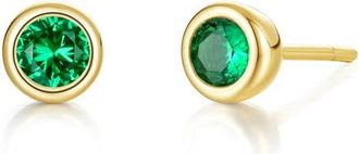 Lafonn Bezel Simulated Birthstone Stud Earrings in Green at Nordstrom