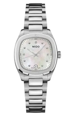 Mido Multifort TV Diamond & Mother-of-Pearl Bracelet Watch, 27.6mm x 28mm in White Mop at Nordstrom