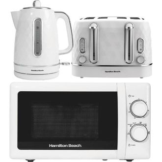 Hamilton Beach Kettle, Toaster & Microwave Set, Diamond Collection by Hamilton Beach, White, HBDIAWSSC